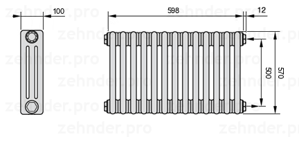 Схема (чертеж) Радиатор Zehnder Charleston 3057/13 №7610 Technoline TL